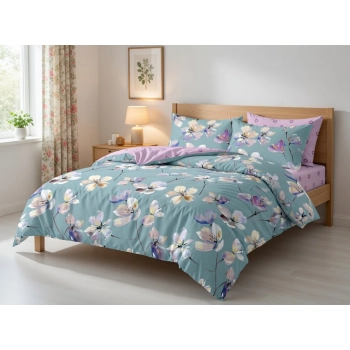 Pościel 200x220 bawełna pastelowe kwiaty – Komplet premium PK671 z PRZEŚCIERADŁEM